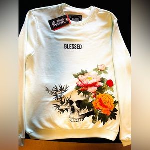 THE BLIND ROOSTER Mens Asian Graphic Tee - Size MEDIUM - Teal Crewneck - Floral